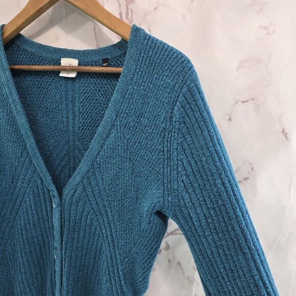 CAbi Cardigan Womens Medium Blue Sweater Deco 5016 Knit Button Up V Neck - Picture 8 of 9